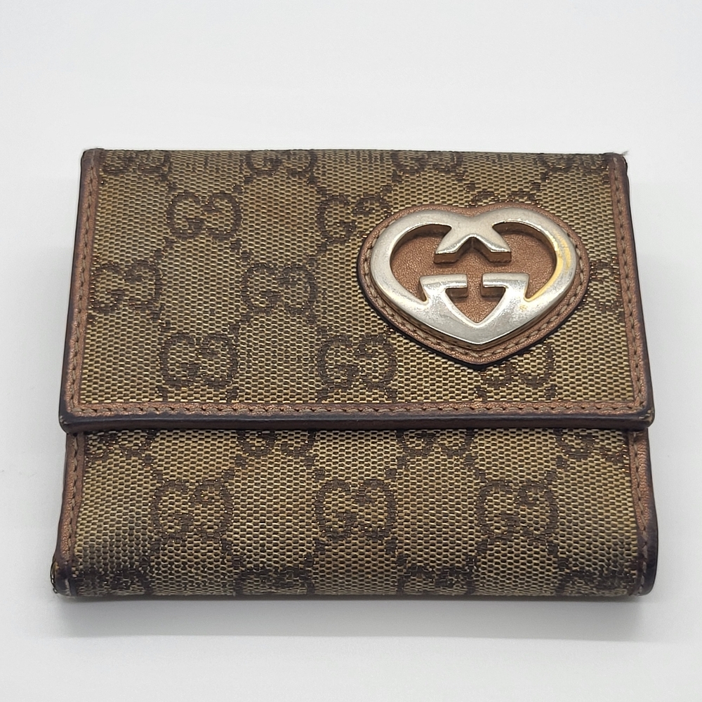 Gucci Lovely Heart Bronze Monogram Compact Wallet